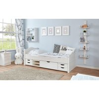 Einzelbett Leni Kiefer weiß Var 3 - mit 4er Funktionsschubkasten von TICAA