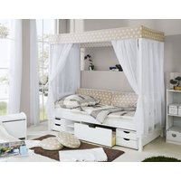 Ticaa Himmelbett Beige Var. 3 - mit Funktionsschubkasten - von TICAA