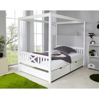 Himmelbett Lino 140er weiß Var 3 - mit 2er Schubkästen - von TICAA