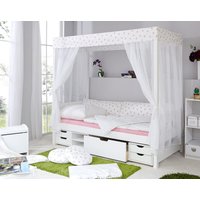 Ticaa Himmelbett weiß-Rosa Var. 3 - mit Funktionsschubkasten - von TICAA