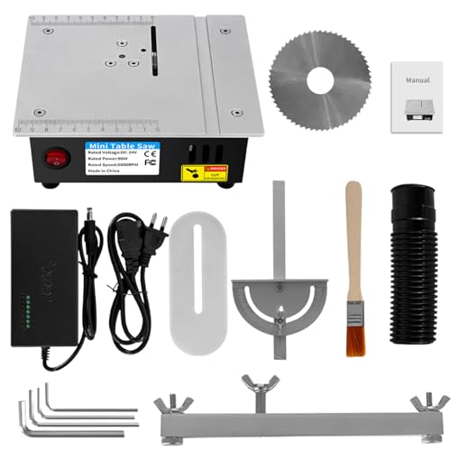TICFOX Mini Tischkreissäge, 96W 5000 rpm Mini Multifunktions Tischsäge mit Kreissägeblatt, 7 Gang Netzteil Einstellbarer, Schnitthöhe 0-15mm Elektrische Tischsägen für DIY Schneiden Modellieren von TICFOX