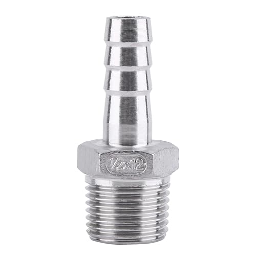 TICFOX Edelstahl-Barb-Steck Verbinder, SS304 Herren-Gewinde-Rohr Verschraubung Barb-Schlauch-Anschluss BSPP 1/8 "~ 3/4" für Luft-Kraftstoff-Wasser (1/2 ''*12mm) von TICFOX