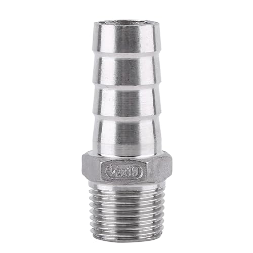 TICFOX Edelstahl-Barb-Steck Verbinder, SS304 Herren-Gewinde-Rohr Verschraubung Barb-Schlauch-Anschluss BSPP 1/8 "~ 3/4" für Luft-Kraftstoff-Wasser (1/2 ''*19mm) von TICFOX