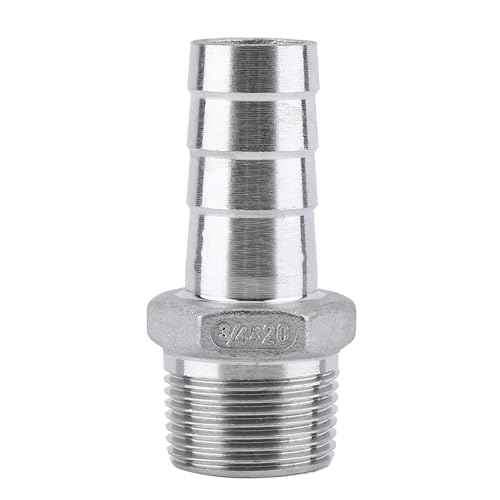 TICFOX Edelstahl-Barb-Steck Verbinder, SS304 Herren-Gewinde-Rohr Verschraubung Barb-Schlauch-Anschluss BSPP 1/8 "~ 3/4" für Luft-Kraftstoff-Wasser (3/4 ''*20mm) von TICFOX