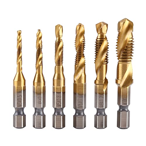 Ticfox HSS-TAP-Bohrer-Bit, 6pcs 1/4 "Hex Shank Metric Faden M3-M10 Beschichtetes HSS-Bohrer und Tap-Stücke für Holz, Metall, Kunststoff von TICFOX