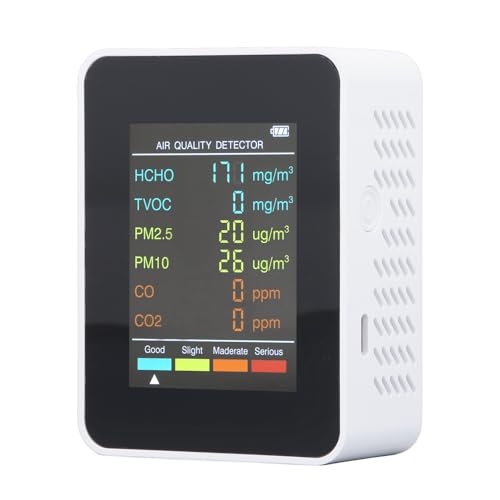 Ticfox Luftqualitätsmonitor Innenräume, Luftqualitätsmonitor Tragbarer LCD -Hintergrundbeleuchtungsbildschirm CO2 TVOC HCHO PM2.5 PM10 -Detektor mit Alarm für Zuhause, Büro (Weiß) von TICFOX
