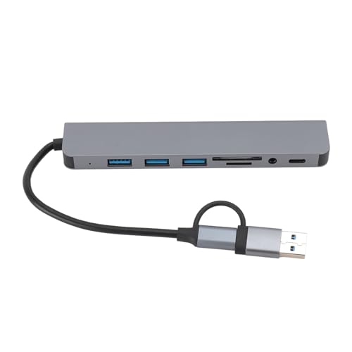 Ticfox USB Hub 3.0, Multi Function 8 in 1 USB Adapter mit Kartenleser, 3,5mm und Docking Station für Telefon Tablet Laptop von TICFOX