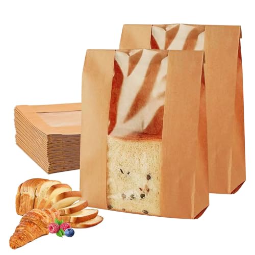 TICKLELY 50 Stück Papiertüten - Qualitäts-Butterbrottüten, Braune Papiertüten - Große und Kleine Brottüten, Kraftpapier-Tüten mit Fenster - Brottüten, Braun TICKLELY 50 Stück Papiertüten - Qualitäts-Butterbrottüten, Braune Papiertüten - Große und Kleine Brottüten, Kraftpapier-Tüten mit Fenster - Brottüten, Braun von TICKLELY