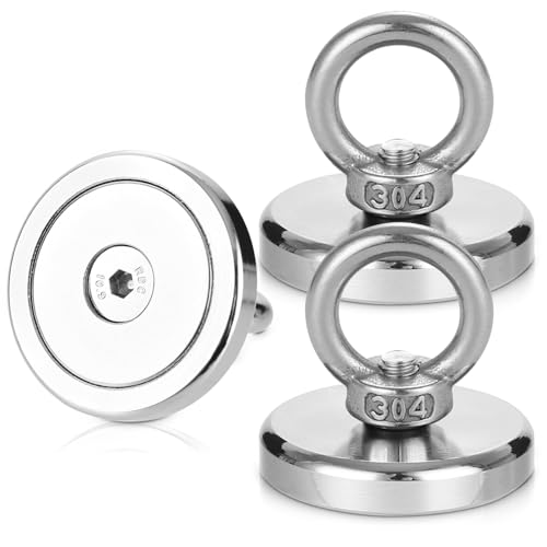 TIDEVAN 2 Stück Magnete Stark,Groß 50kg Neodym-Magnet,Durchmesser 42 mm Starker Magnete Schwerlast Neodym Ösenmagnet Magnethaken Magnet Fishing mit Heberinge und Schrauben für Zuhause Werkstatt Rasen von TIDEVAN