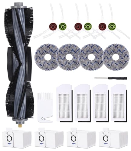 TIDEVAN 21 Stück Ersatz-Zubehör-Set für Ecovacs Deebot X1 Omni/ X1 e Omni/ X1 Turbo,1 Hauptbürste 1 Schraubendreher 1 Reinigungsbürsten 6 Seitenbürsten 4 Filter 4 Staubbeutel 4 Wischtücher Replacement von TIDEVAN