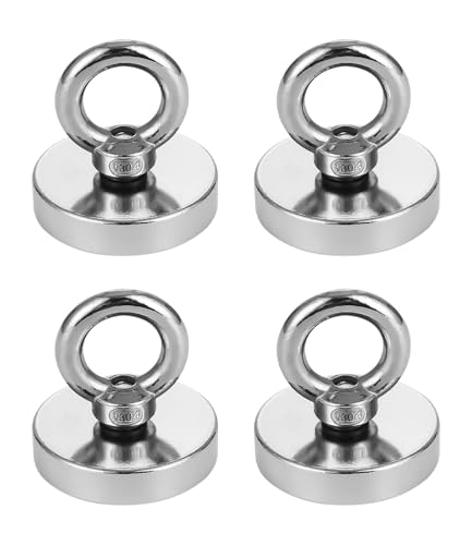 TIDEVAN 4 Stück Magnete Stark,Groß 32kg Neodym-Magnet,Durchmesser 32 mm Starker Magnete Schwerlast Neodym Ösenmagnet Magnethaken Magnet Fishing mit Heberinge und Schrauben für Zuhause Werkstatt Rasen von TIDEVAN