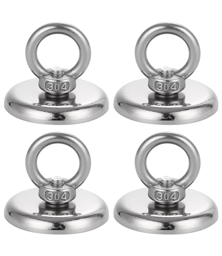 TIDEVAN 4 Stück Magnete Stark,Groß 50kg Neodym-Magnet,Durchmesser 42 mm Starker Magnete Schwerlast Neodym Ösenmagnet Magnethaken Magnet Fishing mit Heberinge und Schrauben für Zuhause Werkstatt Rasen von TIDEVAN