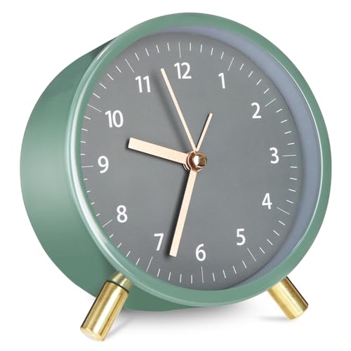 TIDEVAN Analoger Wecker Alarm Clock Wecker Analog Ohne Ticken Lauter Alarm Geräuschlos Klassischer Analoger Wecker mit Licht Grün Funkwecker Analog Ohne Ticken Orbicular Wecker für Schlafzimmer Büro von TIDEVAN