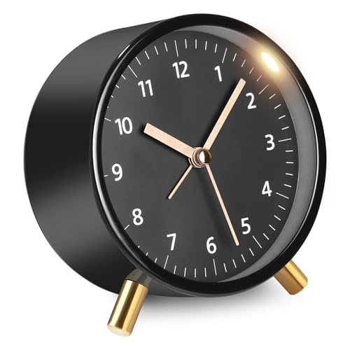 TIDEVAN Analoger Wecker Alarm Clock Wecker Analog Ohne Ticken Lauter Alarm Geräuschlos Rotundität Klassischer Analoger Wecker mit Licht Schwarz Funkwecker Analog Ohne Ticken für Schlafzimmer Büro von TIDEVAN