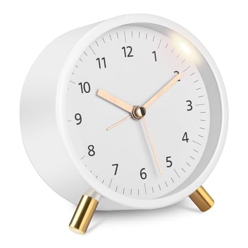 TIDEVAN Analoger Wecker Alarm Clock Wecker Analog Ohne Ticken Lauter Alarm Geräuschlos Rotundität Klassischer Analoger Wecker mit Licht Weiß Funkwecker Analog Ohne Ticken für Schlafzimmer Büro von TIDEVAN