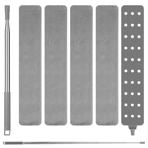 TIDEVAN Ausziehbares Staubreinigungsartefakt Staubwischer Mikrofaser Waschbare Dehnbarer Staubwedel Duster Langstiel Ausziehbar 250 cm mit 4 Abwaschbaren Tüchern für Möbelboden Haushaltslücke Staub von TIDEVAN