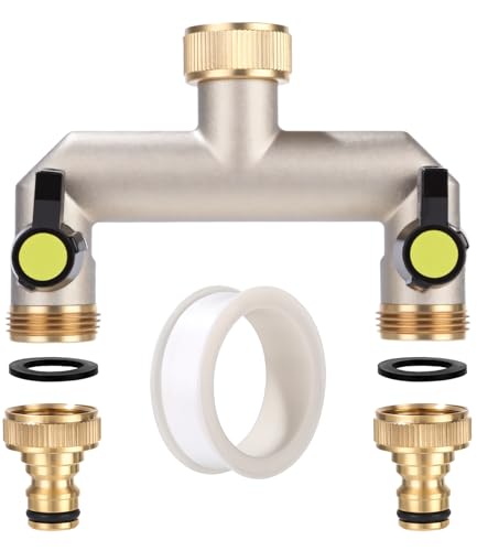 TIDEVAN Messing Wasseranschluss Verteiler 2-Wege Wasserhahn 3/4 Zoll Vernickelt Messing Wasserhahn Verteiler Garten Verteiler 2 Wege mit Separatem Schalter für Küche Garten Waschmaschine von TIDEVAN
