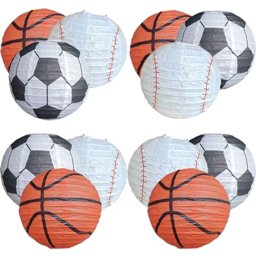 TIDTALEO 12Stücke Teiliges Hängende Papierlaternen Basketball Fußball Baseball Dekoration für Geburtstagsfeiern Babypartys und Hochzeiten Vielseitig Einsetzbar Durchmesser von TIDTALEO