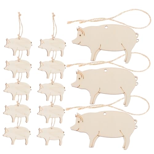 TIDTALEO 30 Sätze Teiliges Blanko Holzanhänger Schweineform Natürliche Holzanhänger mit Feiner Textur DIY Holzschilder mit Juteschnur für Basteln Hochzeitsdeko Persönliche Wünsche und von TIDTALEO