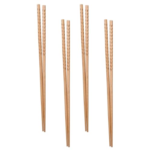 TIDTALEO 4Paare Lange Essstäbchen aus Holz Wiederverwendbare Kochstäbchen für Hot Pot und Spaghetti Rutsch Design aus Hochwertigem Buchenholz für Zuhause von TIDTALEO