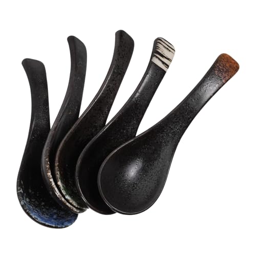 TIDTALEO 5 Teiliges Löffelset Teelöffel Pasta Japan Löffel Servierlöffel Schüssel Mini Reiskocher Suppenlöffel Esslöffel Meal Prep Behälter Porzellan Geschirr Instant Nudeln von TIDTALEO