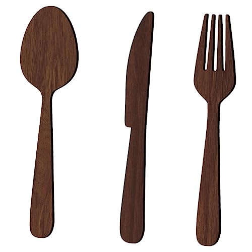 TIDTALEO Holz Küchen Wanddekor Walnuss Holzlöffel Gabel Messer Wandschild Küchen Deko für Esszimmer Restaurant Wohnzimmer Geschenkidee von TIDTALEO
