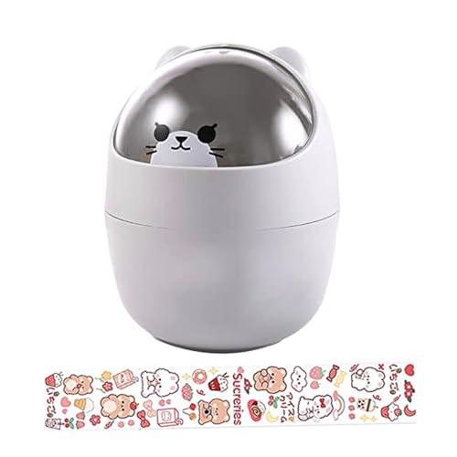 TIDTALEO Kleiner Desktop Mülleimer mit Deckel im Niedlichen Tierdesign Multifunktionaler Abfallbehälter für Kinderzimmer und Büro Kunststoff Platzsparend von TIDTALEO