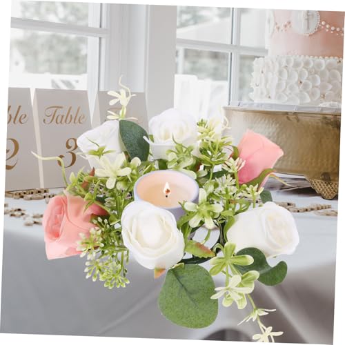 TIDTALEO Künstlicher Kerzenkranz mit Rosenblüten Leichter Blumenkranz für Party und Tischdekoration Langlebiger und Eleganter Kerzenring für Romantische Anlässe Vielseitig Verwendbar für von TIDTALEO