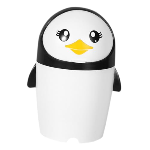 TIDTALEO Mini Mülleimer für Schreibtisch und Auto Kawaii Pinguin Abfalleimer mit Klappdeckel für Schlafzimmer Büro und Kleine Räume Langlebig und Platzsparend von TIDTALEO