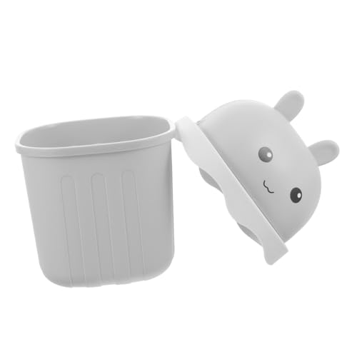 TIDTALEO Mini Mülleimer mit Deckel Süßer Desktop Abfalleimer für Büro Badezimmer und Schlafzimmer für Schreibtisch und Kleine Räume und Platzsparend Graues Kaninchen Design von TIDTALEO