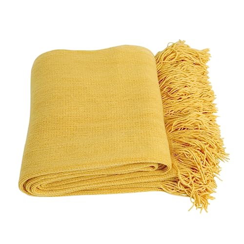 TIDTALEO Nordic Style Strickdecke Mit Fransen Einfarbige Sofaüberwurfdecke Für Wohnzimmer Und Hotel Ingwer-gelb Hautfreundlich Und Atmungsaktiv Für Jahreszeiten von TIDTALEO