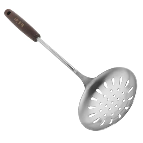 TIDTALEO Edelstahl Schlitzlöffel Holzgriff Kochen Skimmer Küchenzubehör Abendessen Servierutensilien Asiatisches Wok-sieb von TIDTALEO