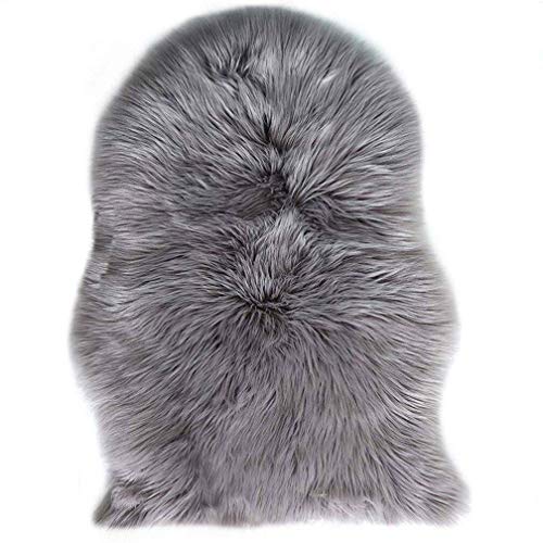 TIDWIACE® Grau Faux Lammfell Schaffell Teppich Longhair Fell Nachahmung Wolle Bettvorleger Sofa Matte 60 x 90 cm Lammfellimitat Teppich von TIDWIACE