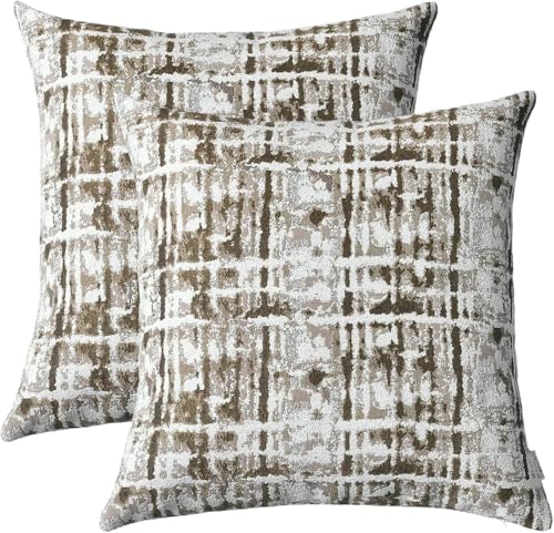 TIDWIACE 2er Set Kissenbezüge Braun 40x40 Dekokissen Kissenbezüge 40 cm x 40 cm Leinen Kissen Karo Bauernhaus Dekorationen für Party Weiß Braun von TIDWIACE