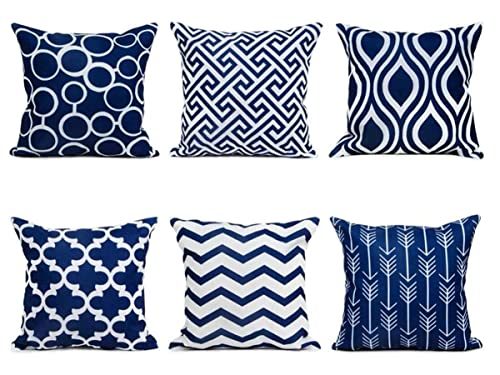 TIDWIACE Dekorative Kissenbezug Dekokissen Sofakissen Dunkelblau Kissenbezüge Leinen Kissenhüllen mit Geometrischen Mustern für Sofa Haus Zimmer Auto Deko Zierkissenbezüge 45 x 45 cm,6 er Pack von TIDWIACE