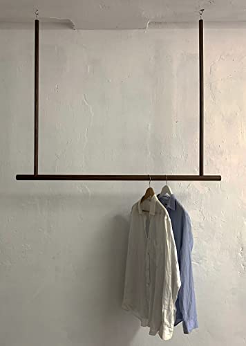 TIDYBOY Kleiderstange Deckenmontage aus Holz, Garderobenstange Deckenmontage, Garderobe Holz, Kleiderstange Decke & Hängend, Hängegarderobe aus Nussbaum 110 cm, Handgemacht in Berlin von TIDYBOY