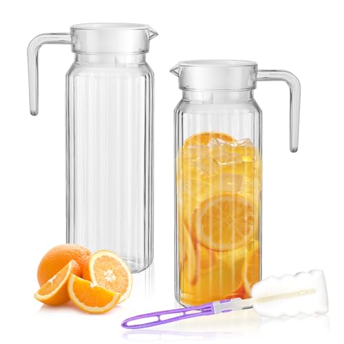 1.1L Karaffe mit Deckel, TIE-DailyNec 2 Pack Kunststoff Wasserkrug Transparent, BPA-Free Saft Krug mit Griff für Limonade, Milch, Kaffee, Tee, Inklusive 1 langen Griff Pinsel 1.1L Karaffe mit Deckel, TIE-DailyNec 2 Pack Kunststoff Wasserkrug Transparent, BPA-Free Saft Krug mit Griff für Limonade, Milch, Kaffee, Tee, Inklusive 1 langen Griff Pinsel von TIE-DailyNec