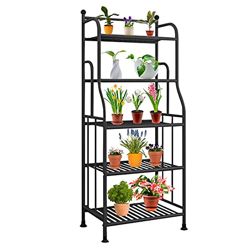 TIE-DailyNec 5 Stufiges Blumenregal Metall, Freistehendes Bücherregal Küchenregale Schwerlastregale Geeignet für Wohnzimmer, Balkon, Garten (55x28x133cm) (Schwarz) von TIE-DailyNec
