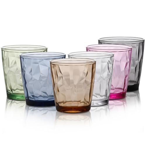 TIE-DailyNec 6 Stück Wassergläser Set, 310ml Bunte Trinkgläser aus Kunststoff, Kristallglas-Optik Saftgläser, Unzerbrechliche Drinking Glass, Stapelbar Camping Gläser für Picknicks, Camping, Partys von TIE-DailyNec