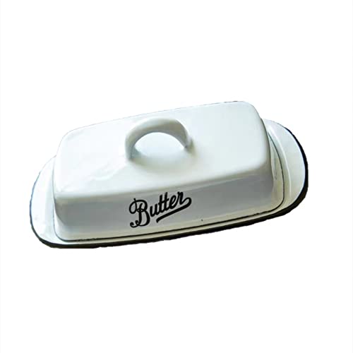 Multifunktionales Emaille-Butterboot mit Deckel, Emaille-Butterteller, Retro-Butterbehälter mit Deckel, Emaille-Buttertablett, das Buttertablett für Butter-Snack, Käse, Weiß von TIECHUINIUB