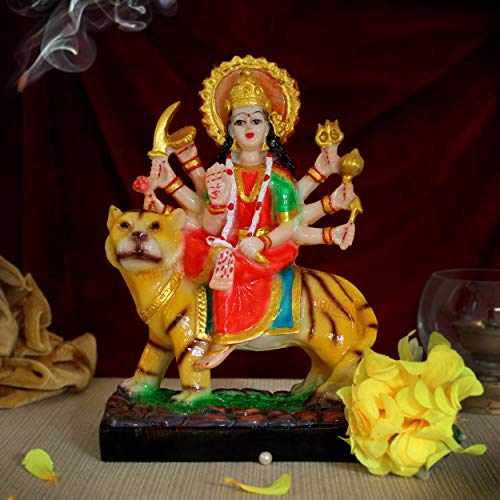 TIED RIBBONS Göttin Nav Durga Devi Sherawali MATA Murti Statue für Puja Zimmer Mandir Tempel Durga Ashtami Navratri Festliche Dekoration Gott Schaustück Auto Armaturenbrett Geschenk Artikel von TIED RIBBONS