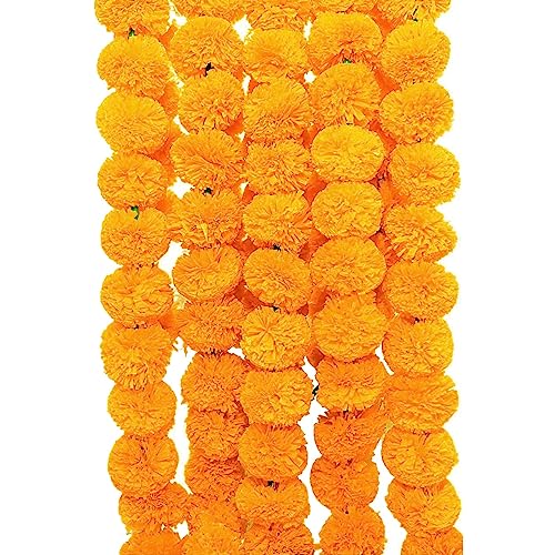TIED RIBBONS Pack Of 5 Artificial Marigold Fluffy Flowers String Garlands Toran (52 inches/132.8 cm ) Home Door Wall Hanging Decorative Flower String von TIED RIBBONS