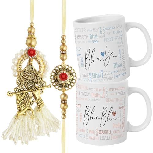 TIED RIBBONS Rakhi for Brother and Bhabhi | Printed Coffee Mugs (Set of 2, 10 Oz) | Greeting Card | Roli Tika - Rakhi Bracelet for Brother | Lumba Rakhi Set | Raksha Bandhan Gifts von TIED RIBBONS