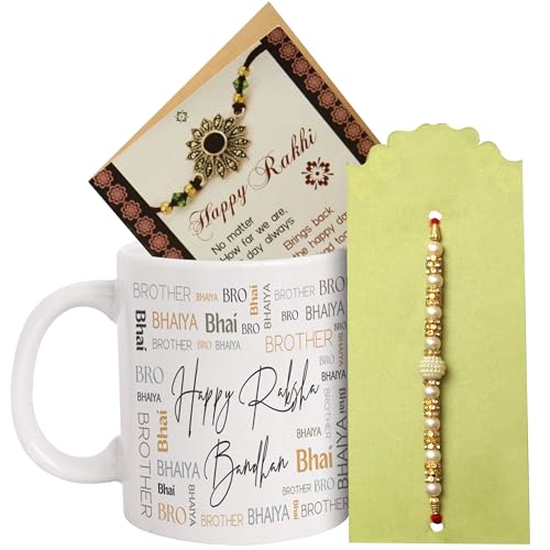 TIED RIBBONS Rakhi for Brother with Gift | Ceramic Coffee Mug (10 Oz) | Mini Card | Roli Tikka - Designer Rakhi for Bhaiya | Raksha Bandhan Bracelet for Brother Gift von TIED RIBBONS