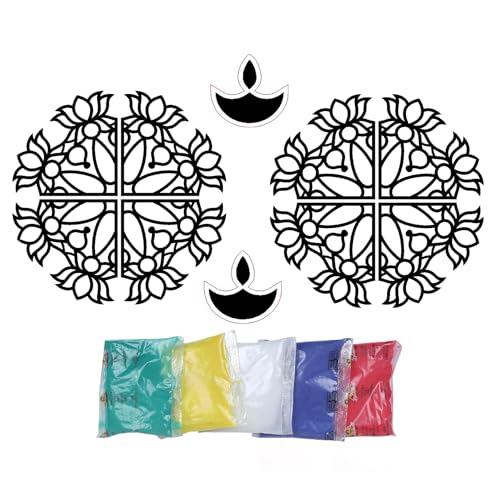 TIED RIBBONS Rangoli Mats for Decoration, Front Decor | 12 Inch, Set of 2 | Wooden DIY Floral Easy to Use Rangoli Template | Easy to Fill Wooden MDF Rangoli Boards for Diwali Decorations for House von TIED RIBBONS