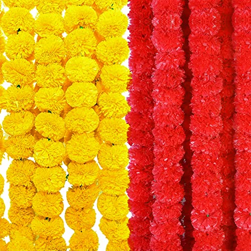Tied Ribbons Artificial Marigold Flower Garlands for Home Décor Pooja Room Door Indian Wedding Party House Warming - Flower Garland Strings for Decorations (Pack of 10) von TIED RIBBONS