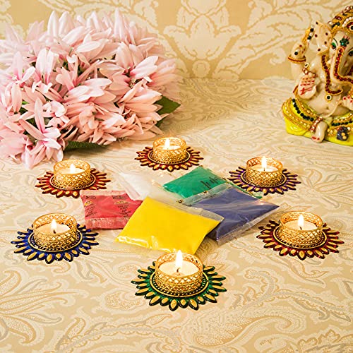 Tied Ribbons Decorative Tealight Candle Holder with Rangoli Powder for Home Decoration Combo Pack Pooja Mandir Temple - Diwali Decorations for House von TIED RIBBONS