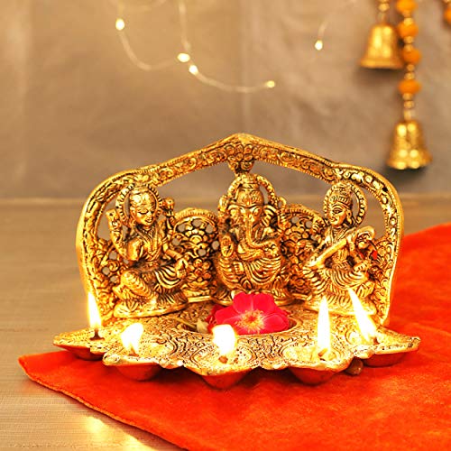 Tied Ribbons Lakshmi Ganesh Saraswati Idol Brass Home Decoration Item Hindu God Statue Housewarming Deepavali Decorations Pooja Mandir Temple - Diwali Decorations for House and Diwali Gifts von TIED RIBBONS