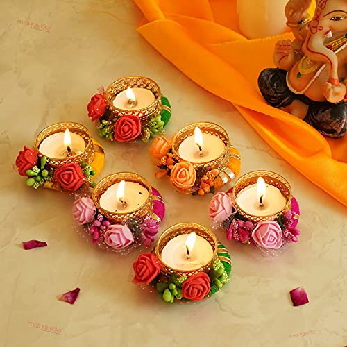 Tied Ribbons Tealight Candle Holder for Home Décor - Flower Studded Candle Holders for Decoration (Pack of 6) von TIED RIBBONS