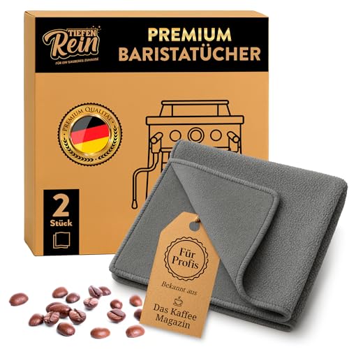 Barista Tuch Set - 2 Stück Grau - Premium Barista Tücher Set für Reinigung der Siebträgermaschine - 30x30 cm Barista Lappen extra saugstark - Kaffeemaschine Reinigungstuch - Mikrofasertücher Barista Tuch Set - 2 Stück Grau - Premium Barista Tücher Set für Reinigung der Siebträgermaschine - 30x30 cm Barista Lappen extra saugstark - Kaffeemaschine Reinigungstuch - Mikrofasertücher von TIEFENREIN